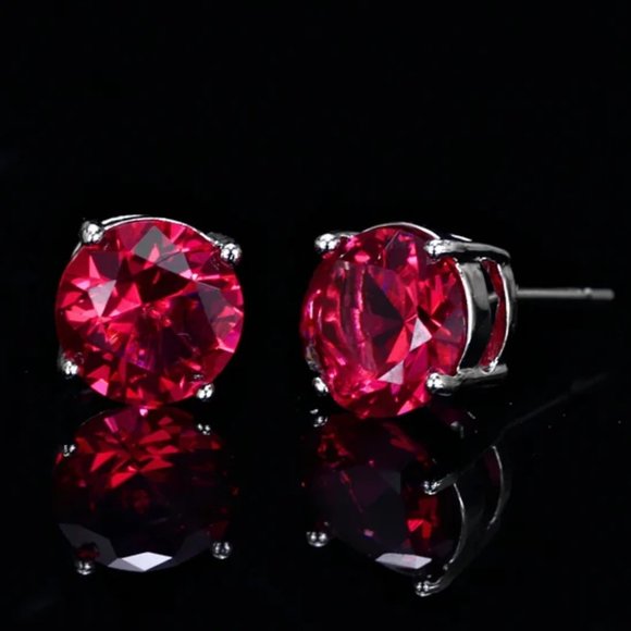 Prom Pageant Bridal Jewelry - Red Cubic Zirconia 8mm Studs